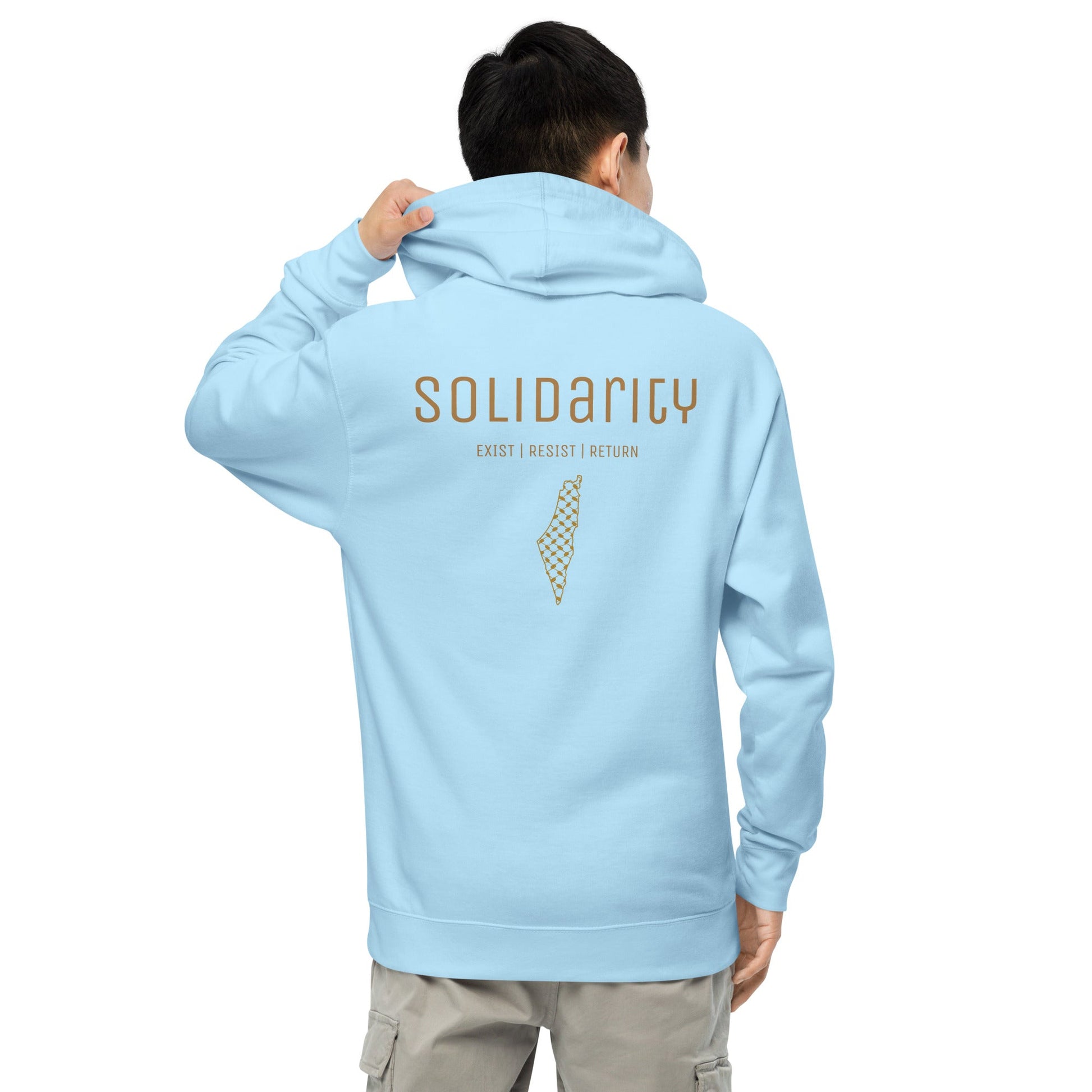 Unisex gold ‘Solidarity’ hoodie with embroided logo and backprint - PaliWatermelon