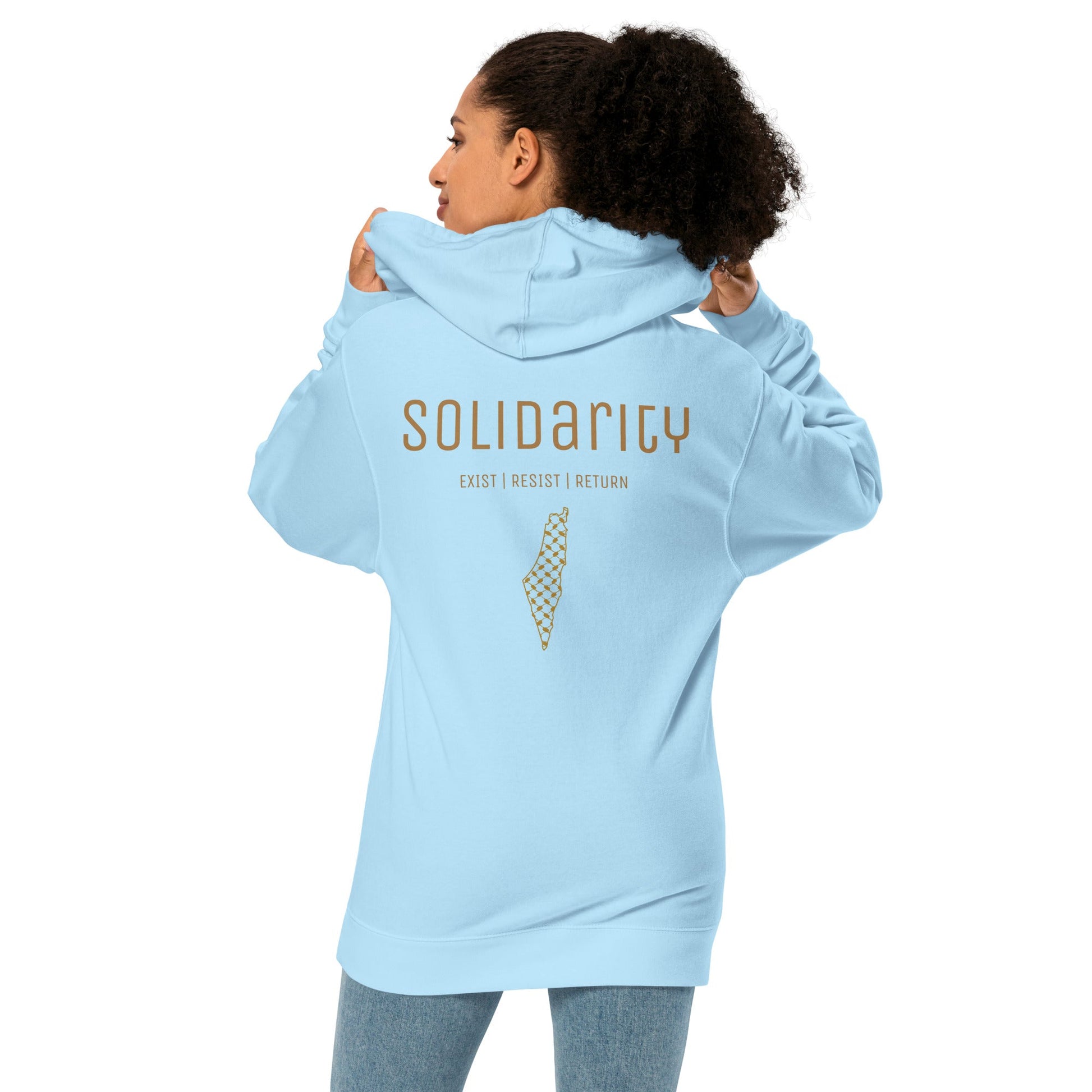 Unisex gold ‘Solidarity’ hoodie with embroided logo and backprint - PaliWatermelon