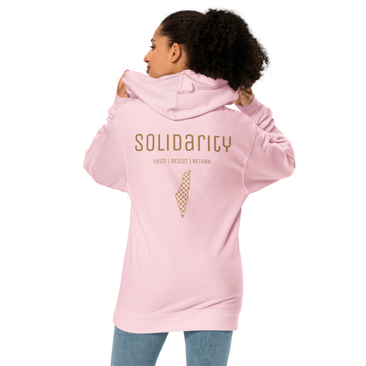 Unisex gold ‘Solidarity’ hoodie with embroided logo and backprint