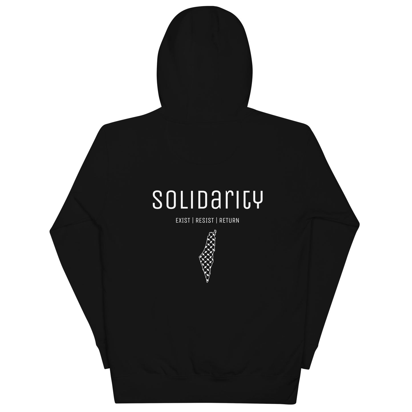 Unisex “Solidarity” Hoodie with embroidered logo and back print.