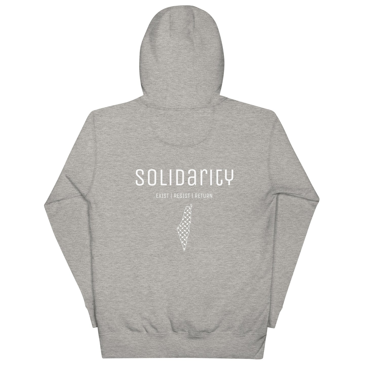 Unisex “Solidarity” Hoodie with embroidered logo and back print.