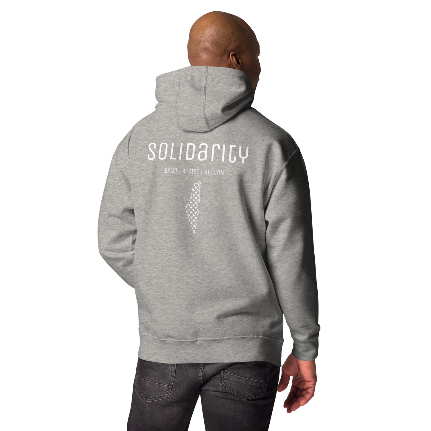 Unisex “Solidarity” Hoodie with embroidered logo and back print.