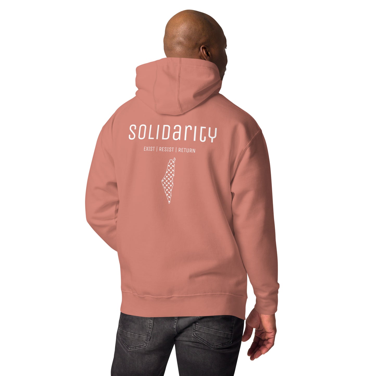 Unisex “Solidarity” Hoodie with embroidered logo and back print.