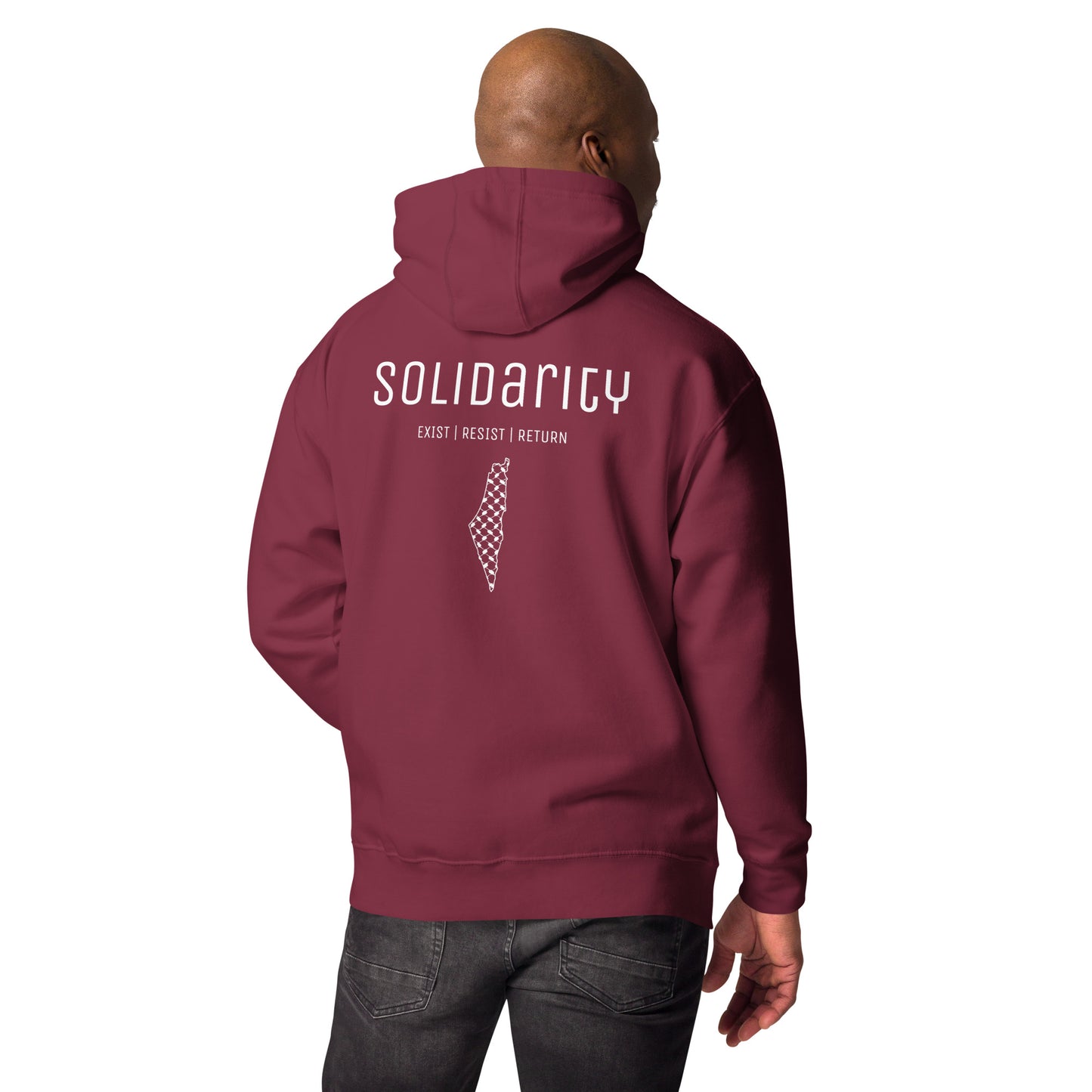 Unisex “Solidarity” Hoodie with embroidered logo and back print.