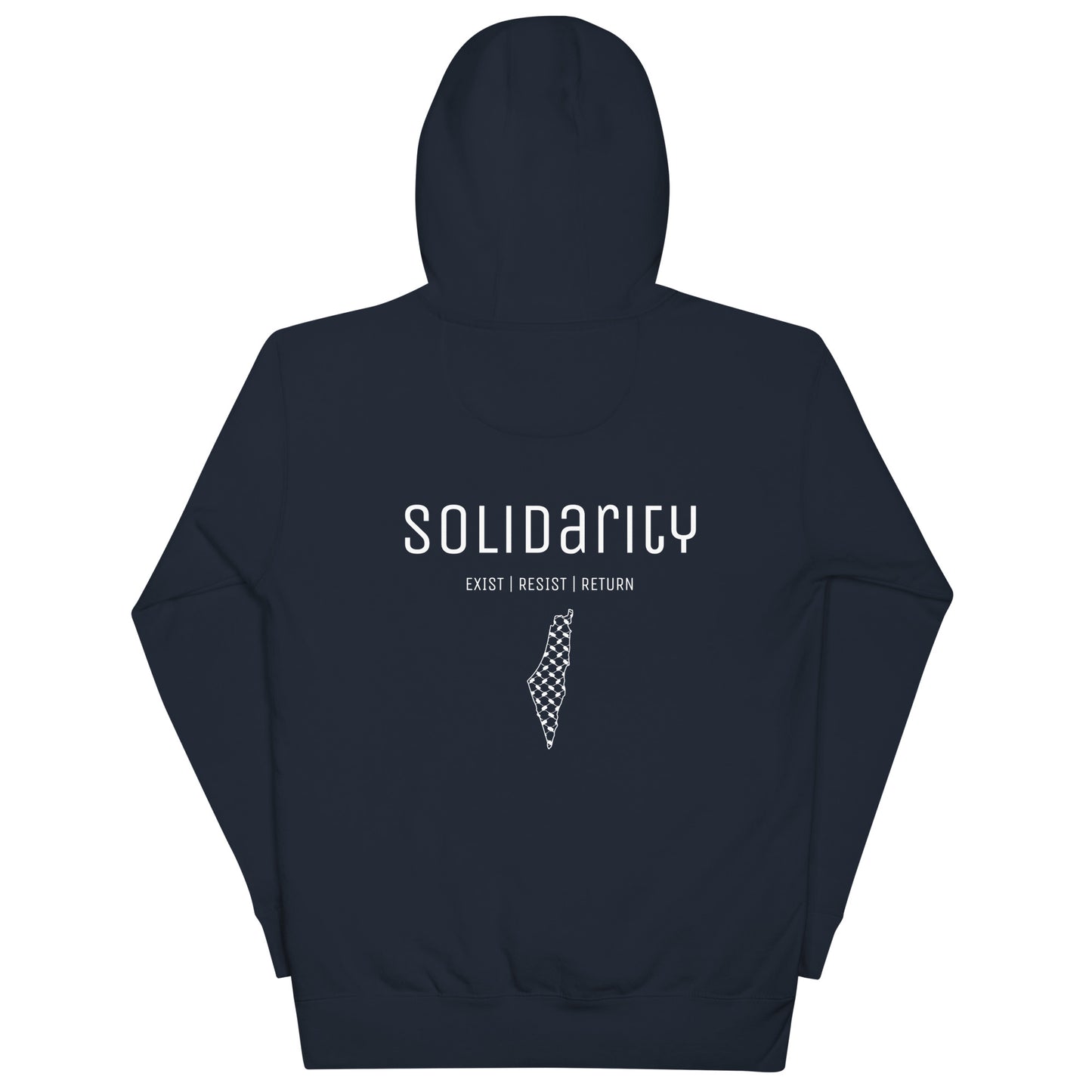 Unisex “Solidarity” Hoodie with embroidered logo and back print.