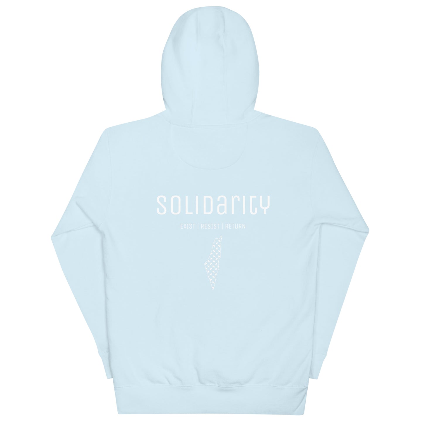 Unisex “Solidarity” Hoodie with embroidered logo and back print.