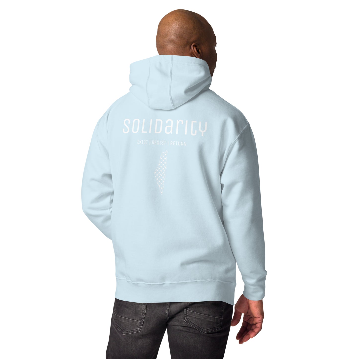 Unisex “Solidarity” Hoodie with embroidered logo and back print.